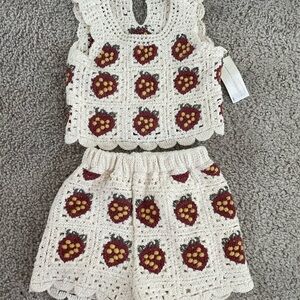 Rylee + Cru Cream and Red Crochet Kids Matching Set